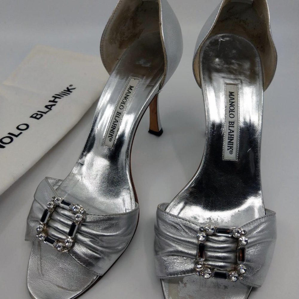 MANOLO BLAHNIK SILVER HEEL SIZE EU 37 US 7